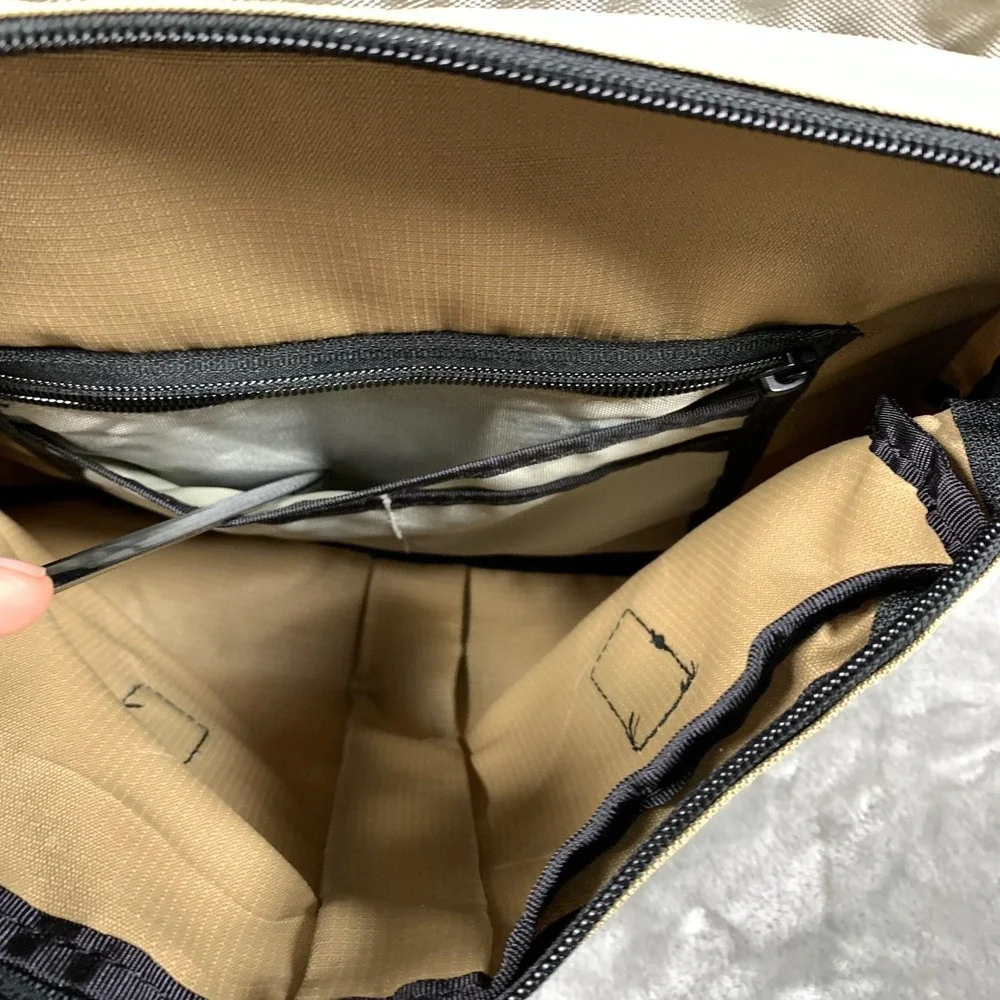 LL Bean Crossbody Messenger Bag Tan Black Satchel Travel Diaper Ripstop Nylon